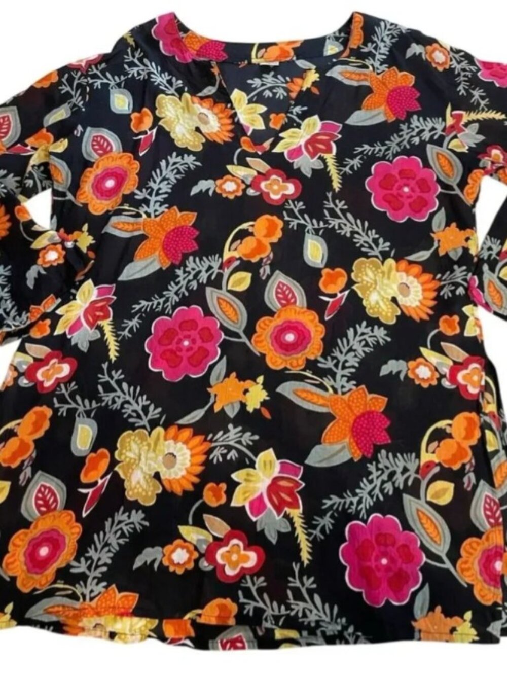 XL Boho Floral Scoop Neck 100% Cotton Tunic Cover Up - Picture 4 of 7